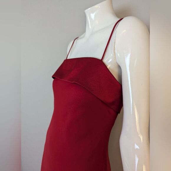 Vintage 90s Red Bias Cut Slip Dress by Jump Satin Sheer Overlay Spaghetti Strap - Picture 4 of 11